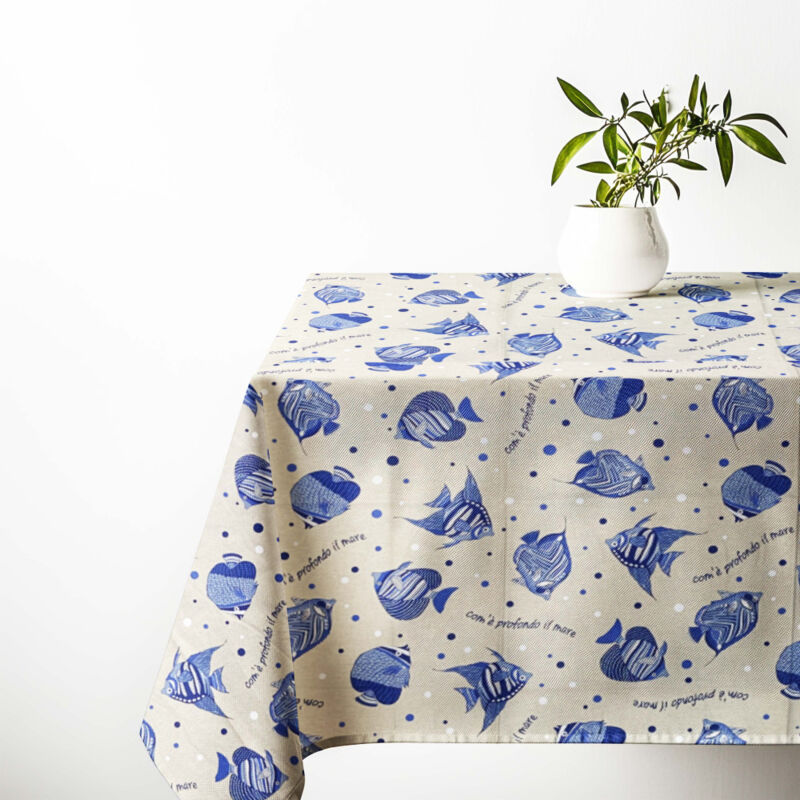 foto del prodotto tovaglia dory com profondo il mare cotone pesante made in italy lavabile cm. 140x240 x12 persone