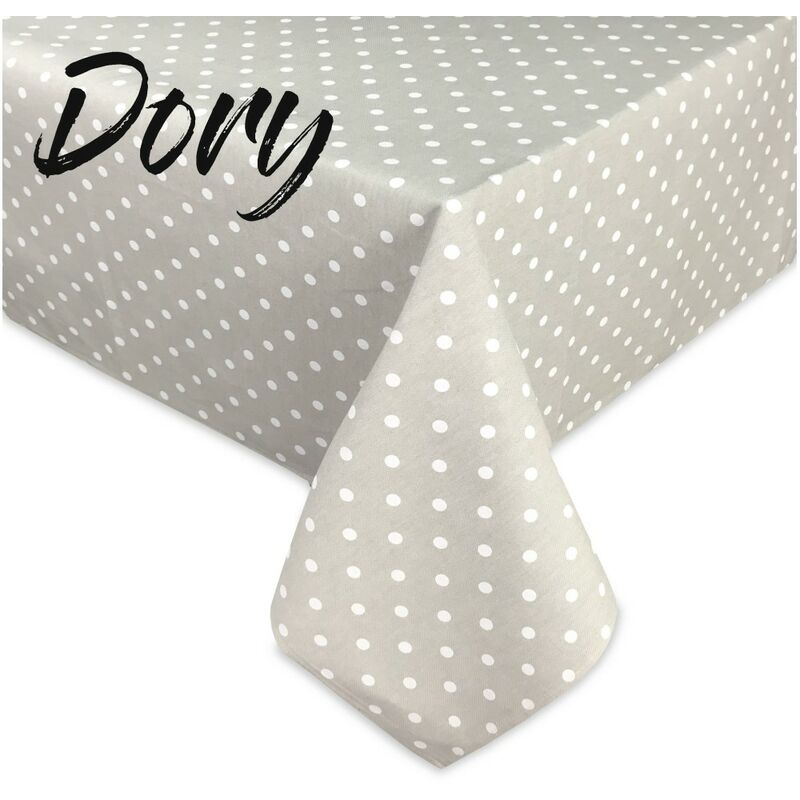 foto del prodotto tovaglia dory disegno pois bianchi in cotone cm. 140x180 x6 persone