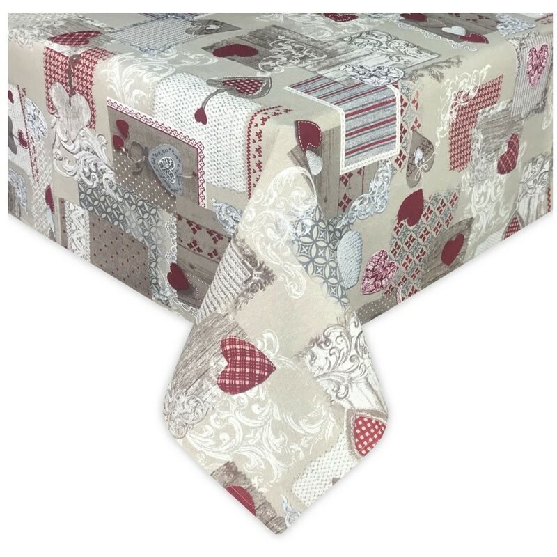 foto del prodotto tovaglia dory tirolese cuore margot rosso in cotone cm.140x300 x18 persone
