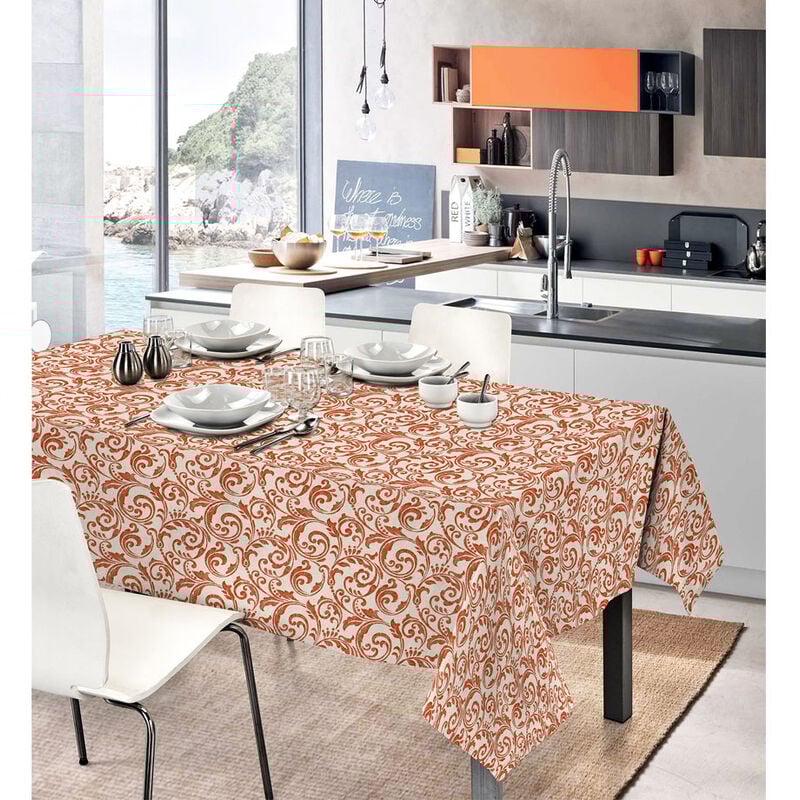 foto del prodotto tovaglia in cotone disegno ramage 7937, misura140x240colorerosso