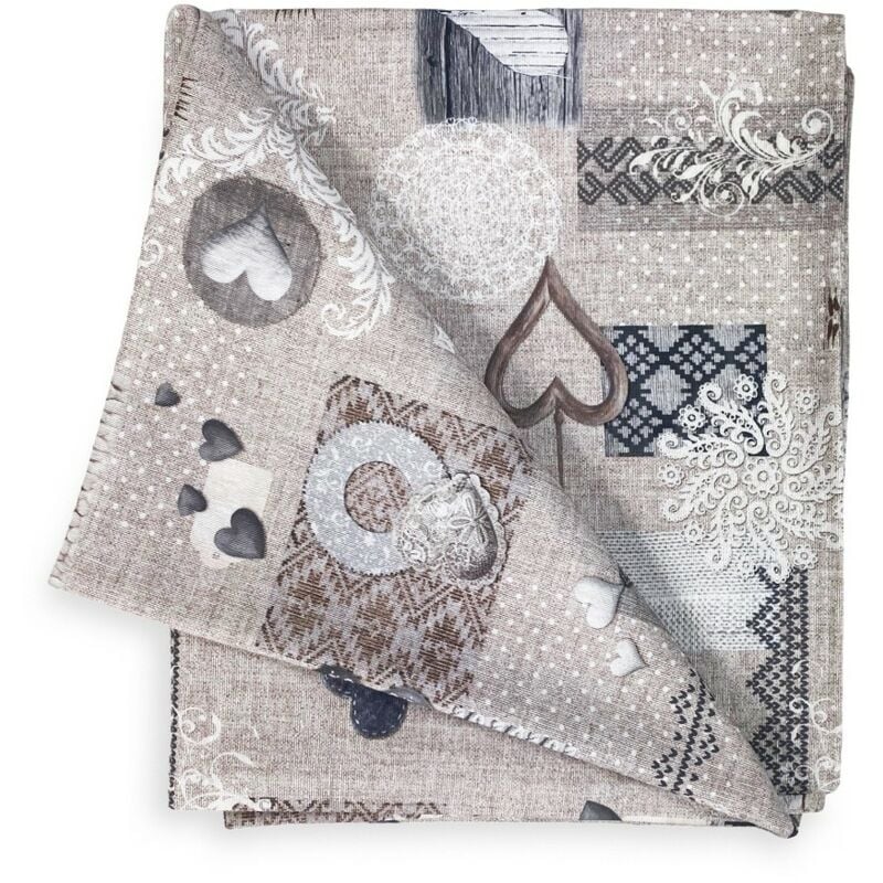 foto del prodotto tovaglia in cotone disegno tirolese shabby beige made in italy cm. 140x140 x4 persone