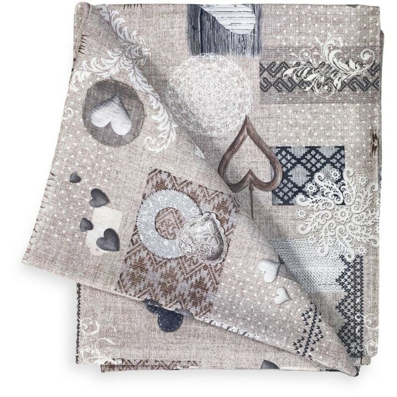 foto del prodotto tovaglia in cotone disegno tirolese shabby beige made in italy cm. 180 rotondo
