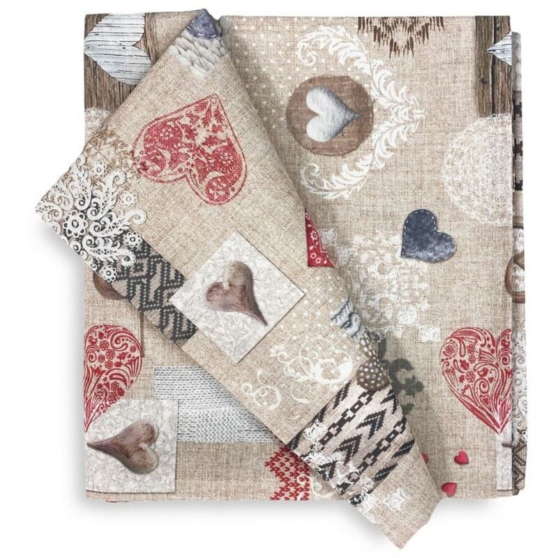 foto del prodotto tovaglia in cotone disegno tirolese shabby rosso made in italy cm. 140x240 x12 persone