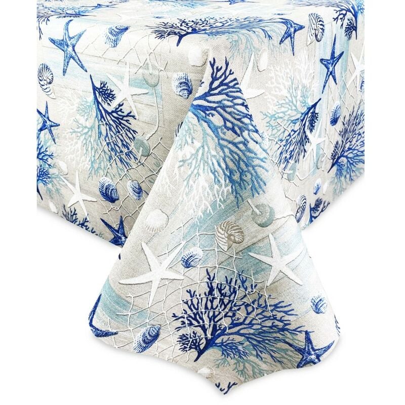 foto del prodotto tovaglia in cotone mare marino coralli blu cm. 140x180 x6 persone