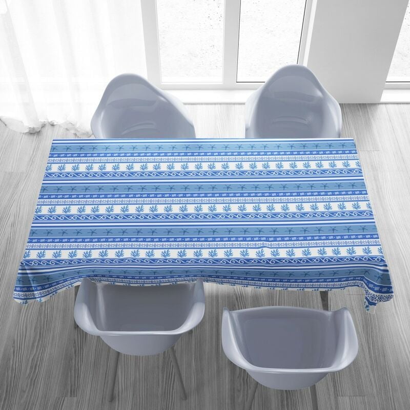 foto del prodotto tovaglia in cotone mare marino grecia blu cm. 140x180 x6 persone