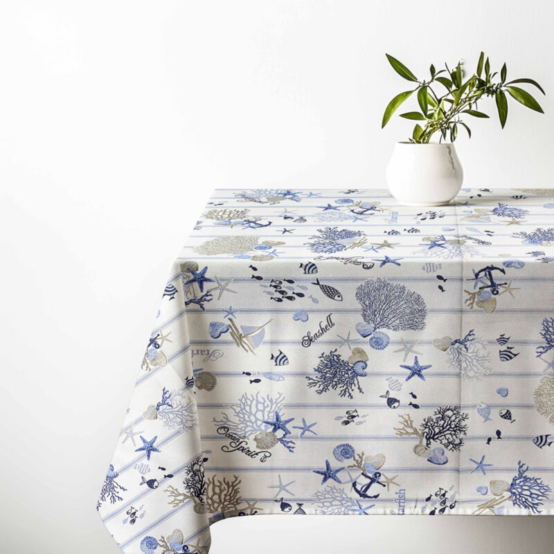 foto del prodotto tovaglia in cotone sissi mare e riga stile marinaro made in italy lavabile cm. 140x140 x4 persone