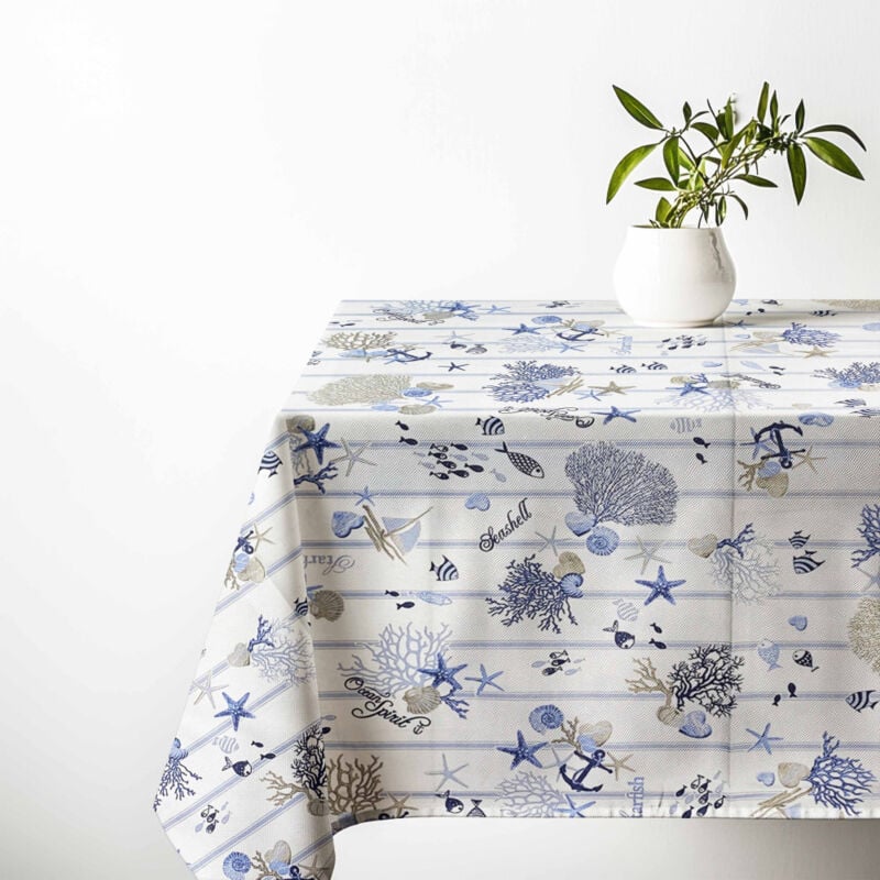 foto del prodotto tovaglia in cotone sissi mare e riga stile marinaro made in italy lavabile cm. 140x240 x12 persone