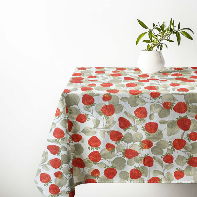 foto del prodotto tovaglia in cotone sissi stampa fragole made in italy artigianale e lavabile cm. 140x140 x4 persone