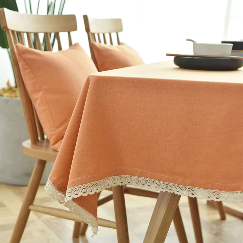 foto del prodotto tovaglia in lino lavabili tovaglie con bordo in pizzo per tavolo rettangolare salotto cucina arancione 130x160cm