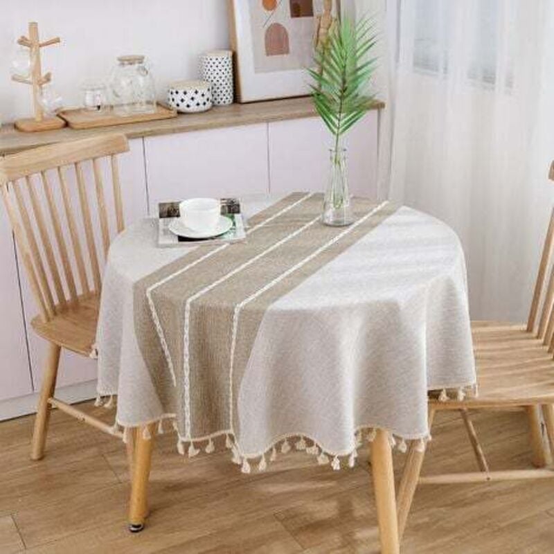 foto del prodotto tovaglia lablanc farmhouse con nappa pesante cucita, tovaglia antipolvere in cotone e lino per la decorazione del tavolo da pranzo della cucina