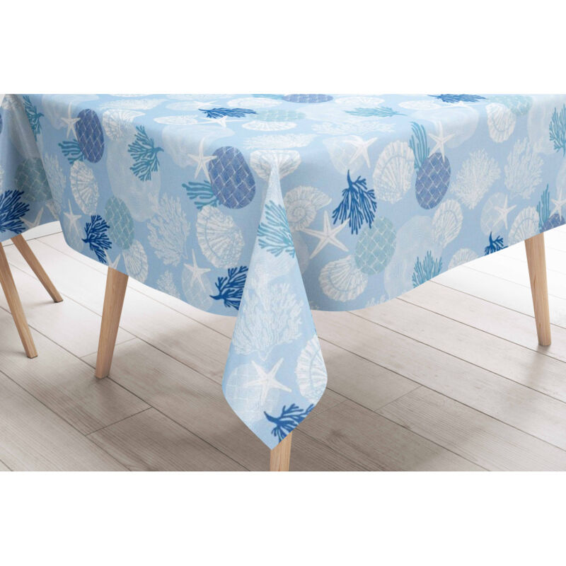 foto del prodotto tovaglia lima in tela cerata plastificata lavabile idrorepellente in pvc coralli blu made in italy cm. 140x180 x6 persone