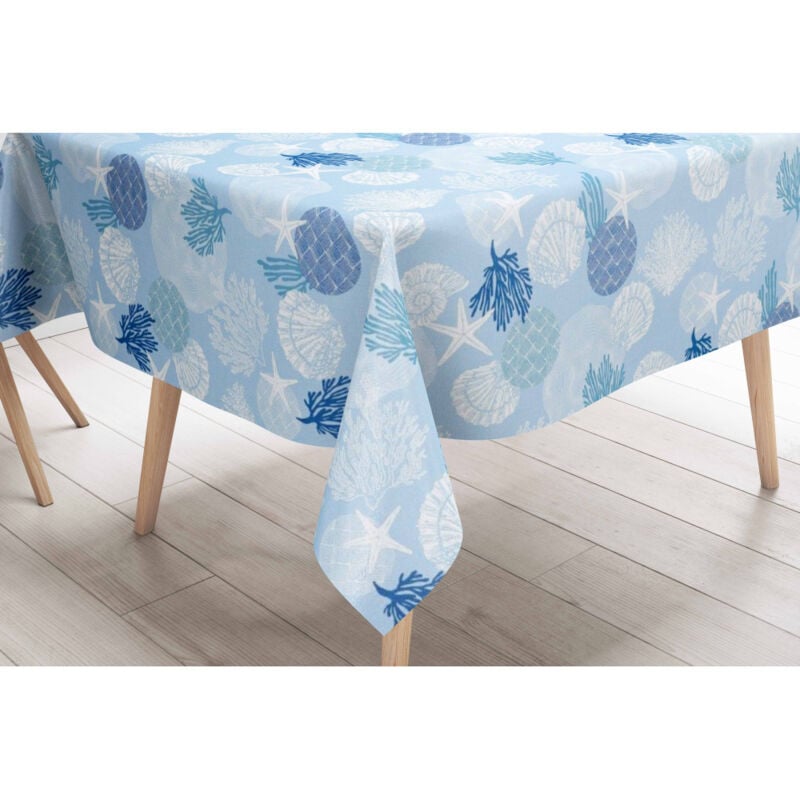 foto del prodotto tovaglia lima in tela cerata plastificata lavabile idrorepellente in pvc coralli blu made in italy cm. 140x240 x12 persone