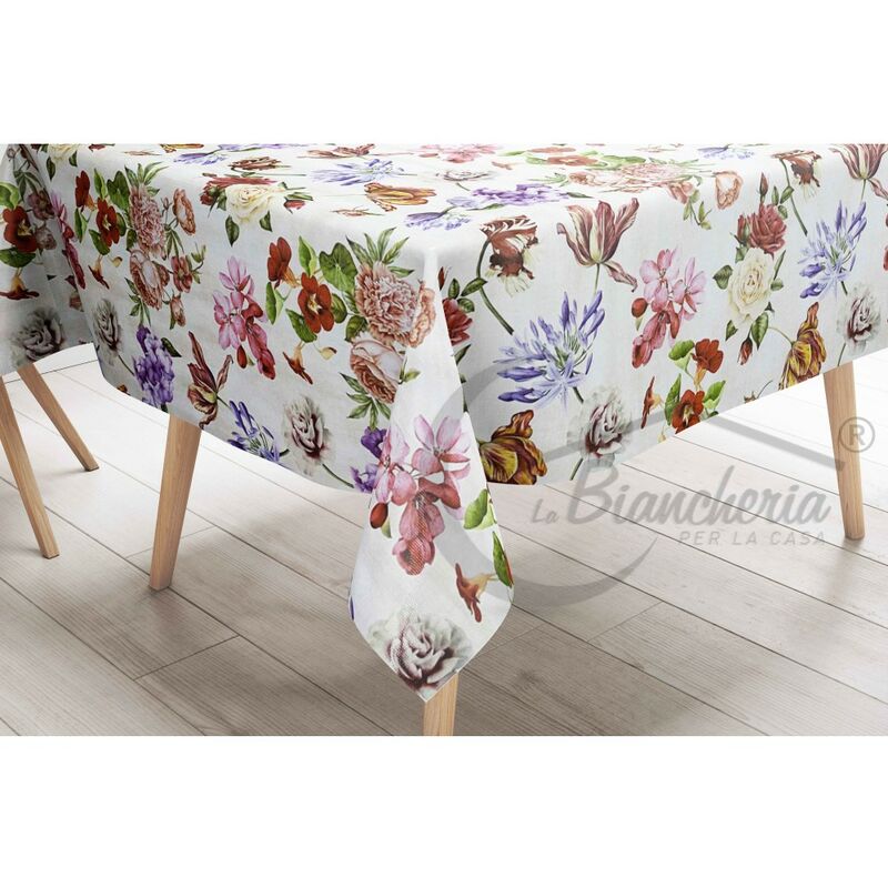 foto del prodotto tovaglia lima in tela cerata plastificata lavabile idrorepellente in pvc fiori made in italy cm. 140x100 x4 persone