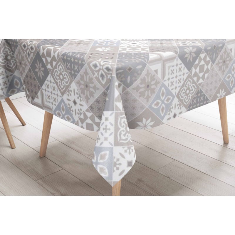 foto del prodotto tovaglia lima in tela cerata plastificata lavabile idrorepellente in pvc maioliche sabbia made in italy cm. 140x140 x4 persone