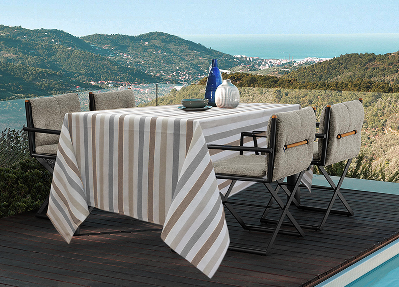 foto del prodotto tovaglia miros resinata antimacchia copritavolo cucina disegno james 140x240 beige