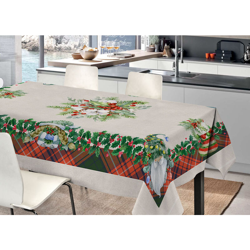 foto del prodotto tovaglia natale digitale centrotavola runner natalizio 100 cotone babbo tartan sv, misura90x90colorebabbo tartan