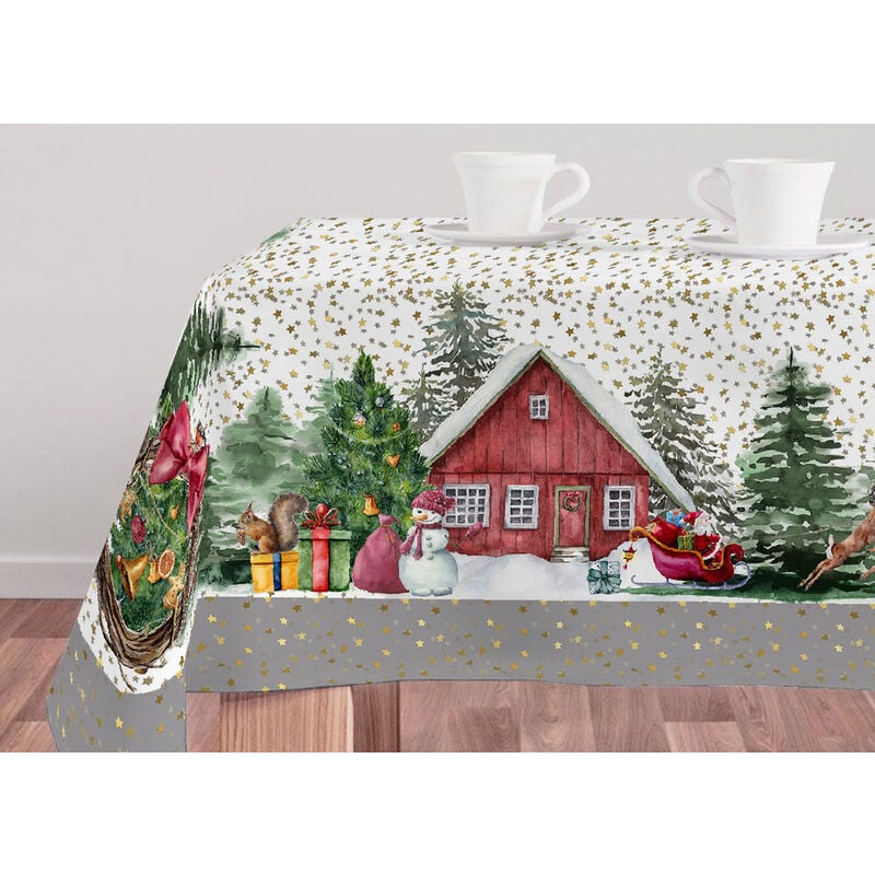foto del prodotto tovaglia natale digitale centrotavola runner natalizio 100% cotone villaggio natale sv, misura90x90colorevillaggio natale