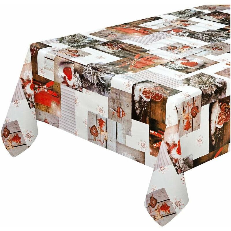 foto del prodotto tovaglia natalizia copritavolo antimacchia plastificata retro felpato shabby chic cuori - 140x200 cm