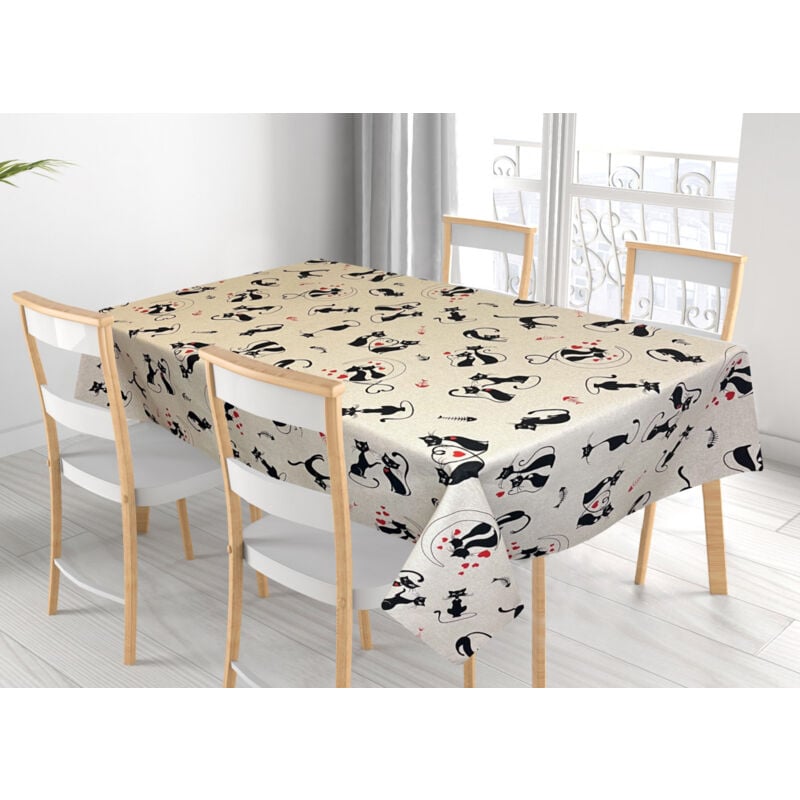 foto del prodotto tovaglia per salotto cucina in miros misto cotone made in italy cat nero rp, misura140x180colorecat nero