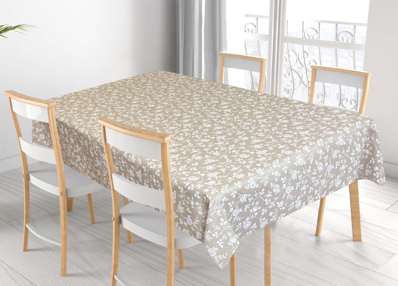 foto del prodotto tovaglia per salotto cucina in miros misto cotone made in italy roselline rp 140x360 beige