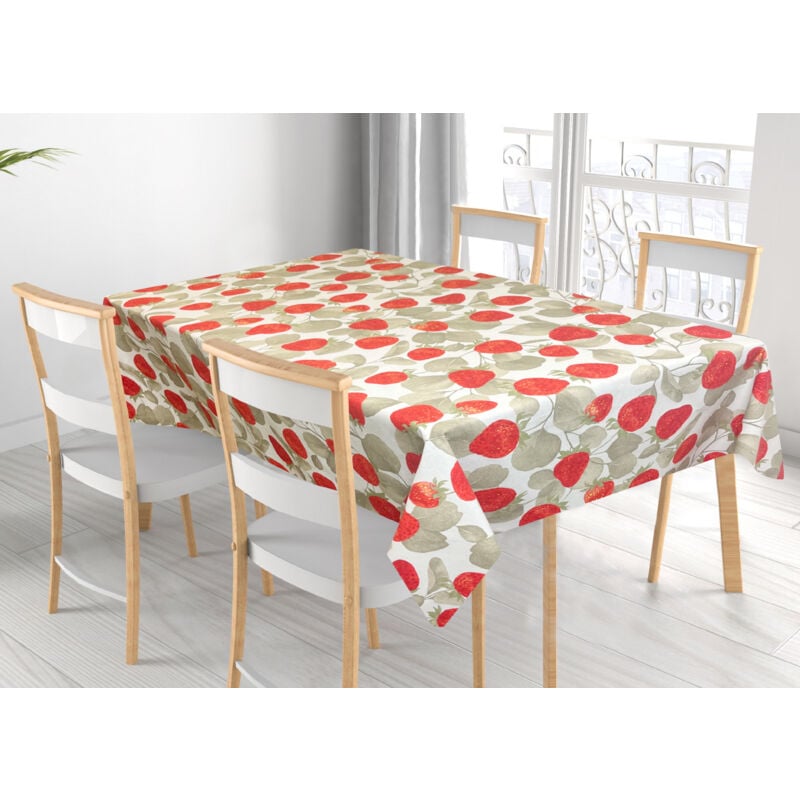 foto del prodotto tovaglia per salotto cucina tavolo 100 cotone made in italy fragola rp, misura140x140colorefragola