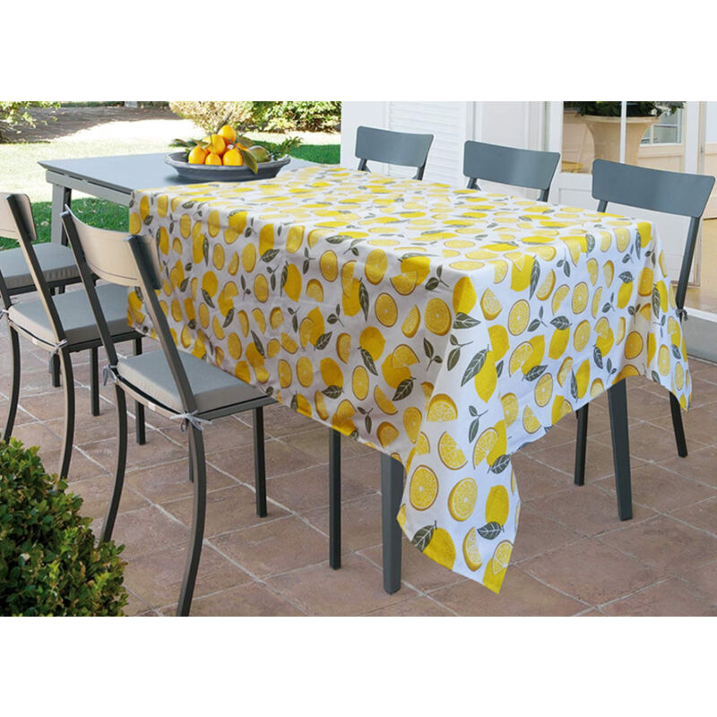 foto del prodotto tovaglia per salotto cucina tavolo 100% cotone made in italy lemon rp, misura140x140colorelemon