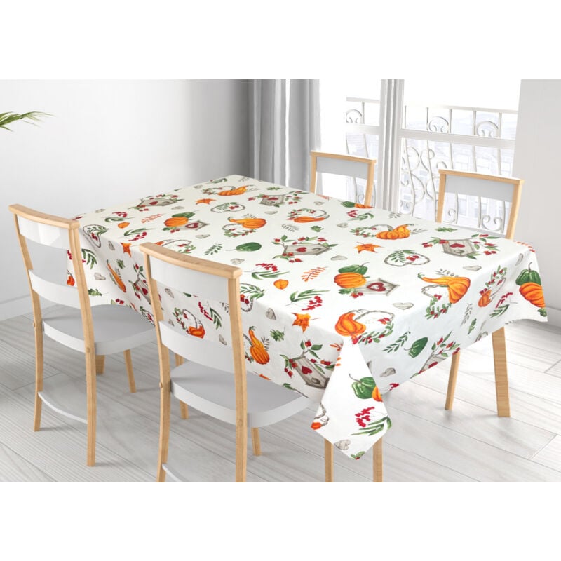 foto del prodotto tovaglia per salotto cucina tavolo 100 cotone made in italy zucca rp, misura140x140colorezucca