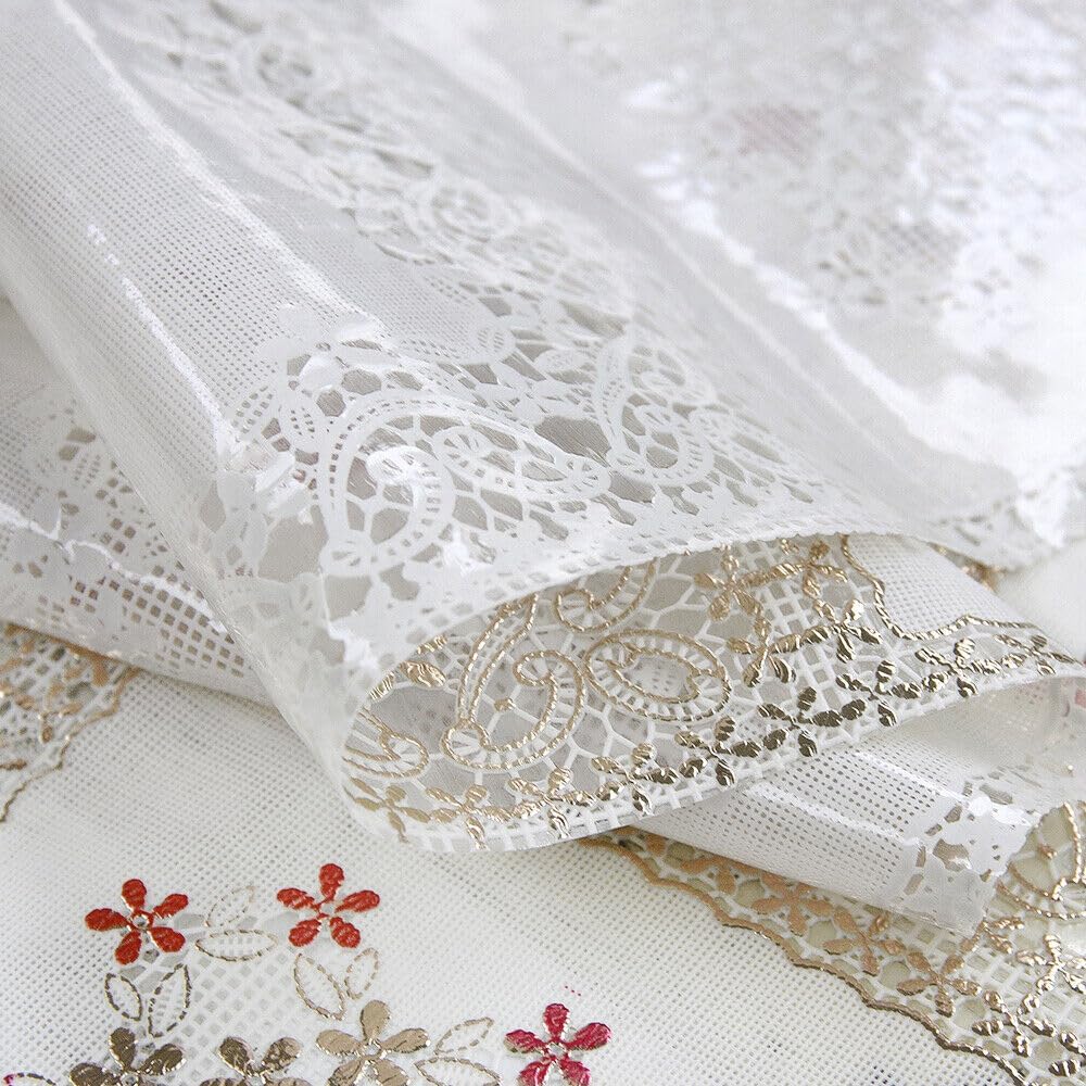 foto del prodotto tovaglia plastificata 137x300 cm ricamata pizzo 3d copritavolo antimacchia idrorepellente dis.f