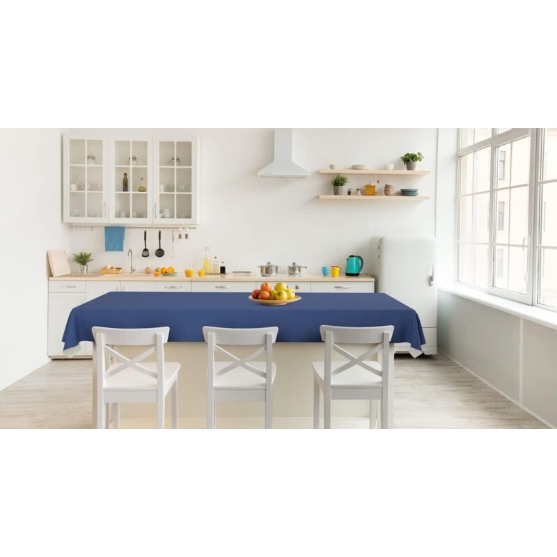 foto del prodotto tovaglia plastificata pvc free profondo blu cerata antimacchia impermeabile moderno copritavolo plastica tavolo per uso interno ed esterno 140