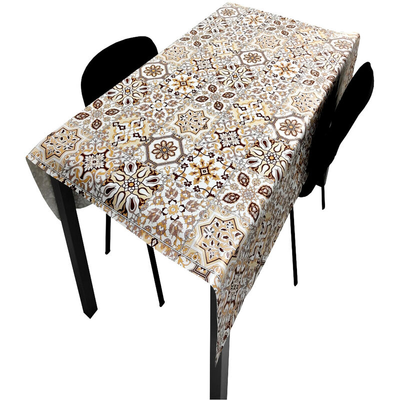 foto del prodotto tovaglia pvc base poliestere antimacchia mosaico marrone 100x140 cm