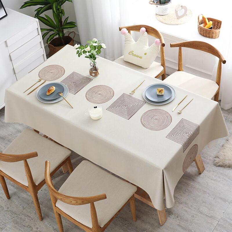 foto del prodotto tovaglia rettangolare 140x220 tovaglia in pvc antimacchia beige, tovaglia impermeabile per feste di natale, facile da pulire, tovaglia in plastica