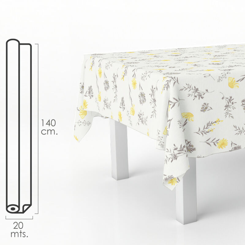 foto del prodotto tovaglia rettangolare a olio fiori gialli. impermeabile in pvc antimacchia 140 cm. x 20 metri. rotolo tagliato su misura. per interni ed esterni