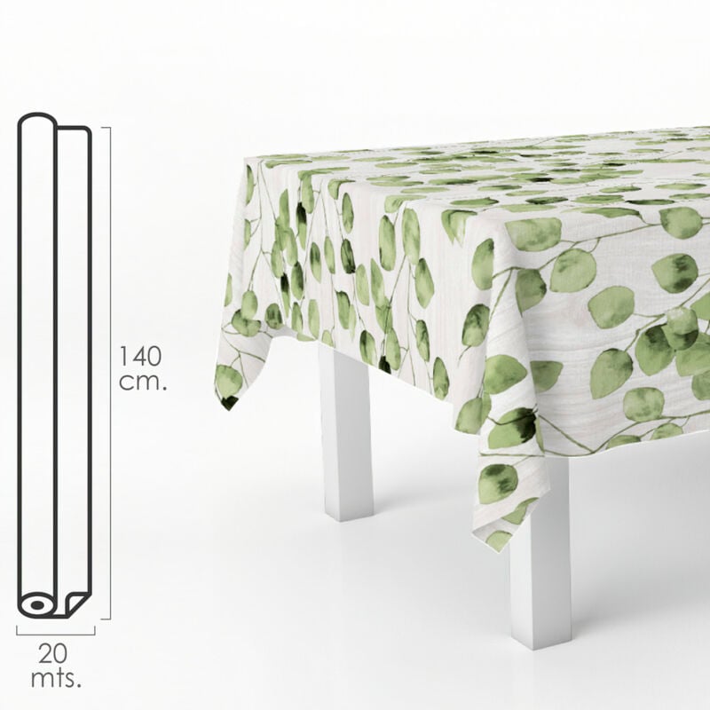 foto del prodotto tovaglia rettangolare a olio foglie verdi. impermeabile in pvc antimacchia 140 cm. x 20 metri. rotolo tagliabile. per interni ed esterni oryx