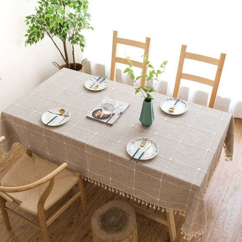 foto del prodotto tovaglia rettangolare cotone lino 140x200 cm set tovaglia rettangolare decorativa beige per tavolo da pranzo cucina casa