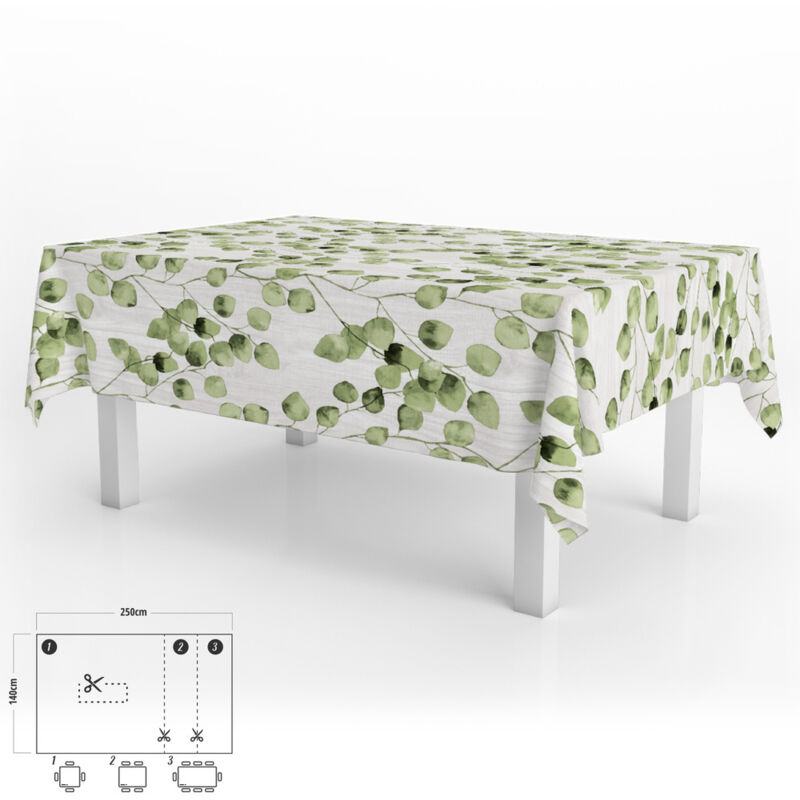 foto del prodotto tovaglia rettangolare foglie verdi impermeabile antimacchia pvc 140x250 cm. tagliabile per uso interno ed esterno oryx