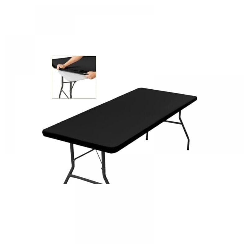 foto del prodotto tovaglia rettangolare nera 120x58 cm , elasticizzata, con elastico, lavabile in lavatrice, idrorepellente e ideale per il giardino, design elegante