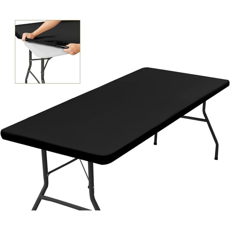 foto del prodotto tovaglia rettangolare nera 182x76, elasticizzata, lavabile in lavatrice, idrorepellente e ideale per giardino, esterno, design elegante e facile da