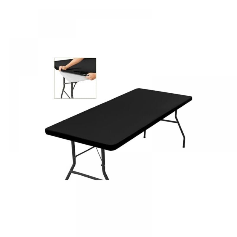 foto del prodotto tovaglia rettangolare nera 183x76 cm , elasticizzata, con elastico, lavabile in lavatrice, idrorepellente e ideale per il giardino, design elegante