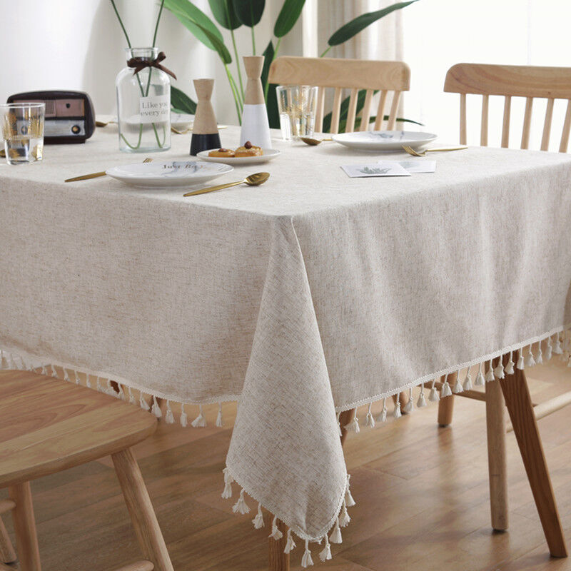 foto del prodotto tovaglia rettangolare tovaglia lavabile antimacchia tovaglia rettangolare tinta unita con frange tovaglia lino cotone decorazione tavolo buffet