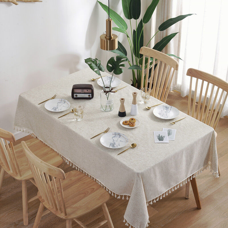 foto del prodotto tovaglia rettangolare tovaglia lavabile antimacchia tovaglia rettangolare tinta unita con frange tovaglia lino cotone decorazione tavolo buffet