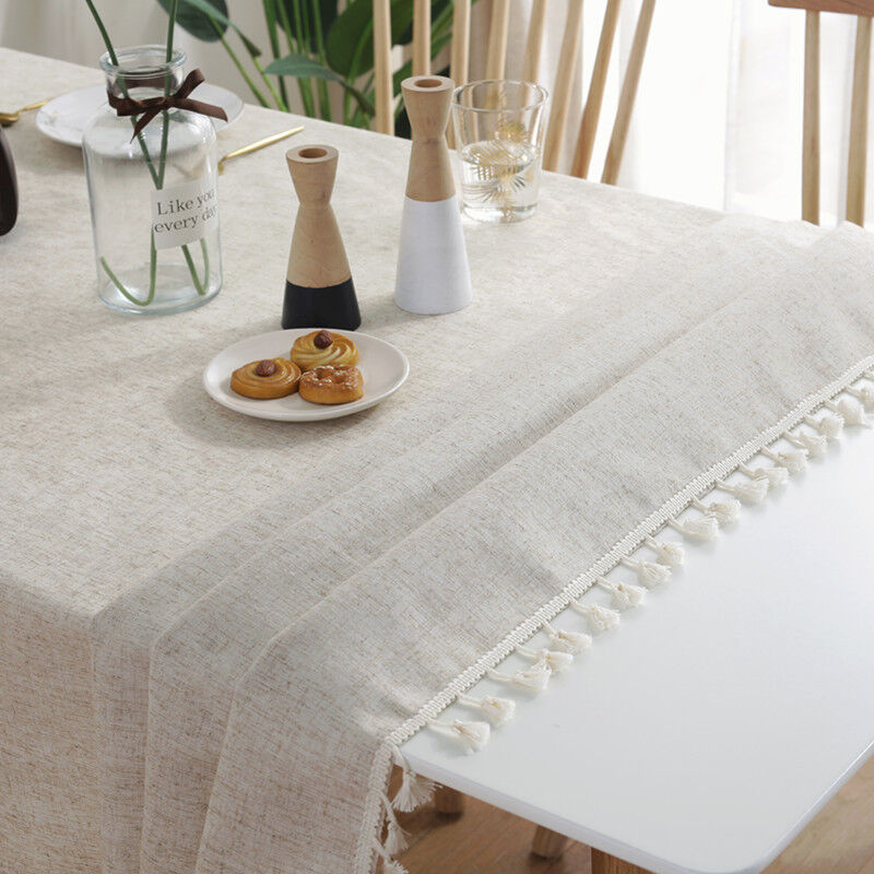 foto del prodotto tovaglia rettangolare tovaglia lavabile antimacchia tovaglia rettangolare tinta unita con frange tovaglia lino cotone decorazione tavolo buffet