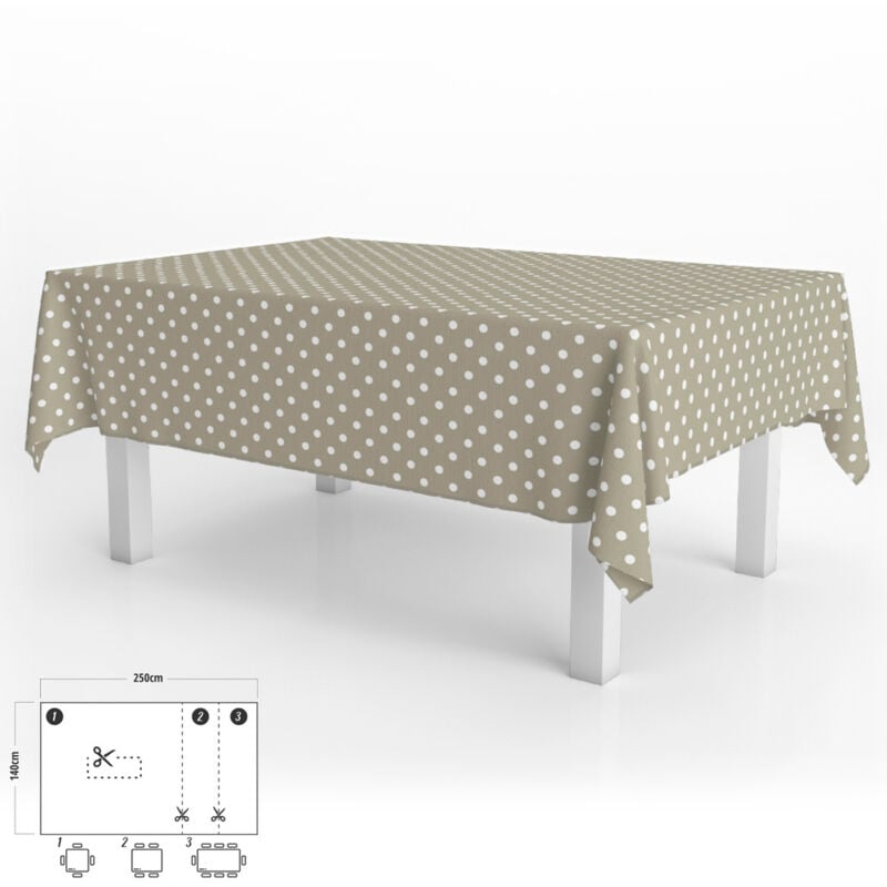 foto del prodotto tovaglia rettangolare tovaglia rettangolare beige a pois impermeabile antimacchia pvc 140x250 cm. tagliabile uso interno ed esterno oryx