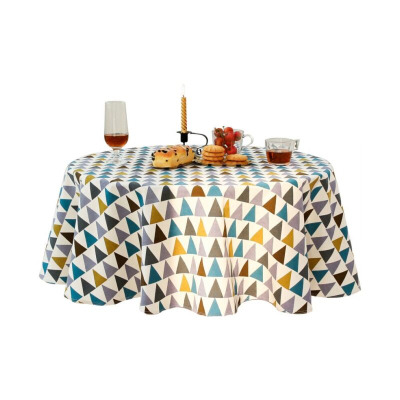 foto del prodotto tovaglia rotonda in twill di tessuto di cotone e lino da 120 cm stile nordico semplice fresca colorata, diametro 120 cm 