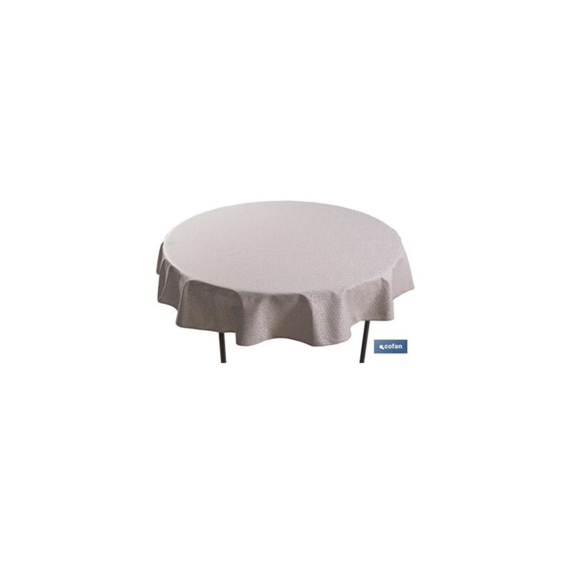 foto del prodotto tovaglia rotonda resinata antimacchia realizzata jacquard ø140cm 50% cotone 50% poliestere beige