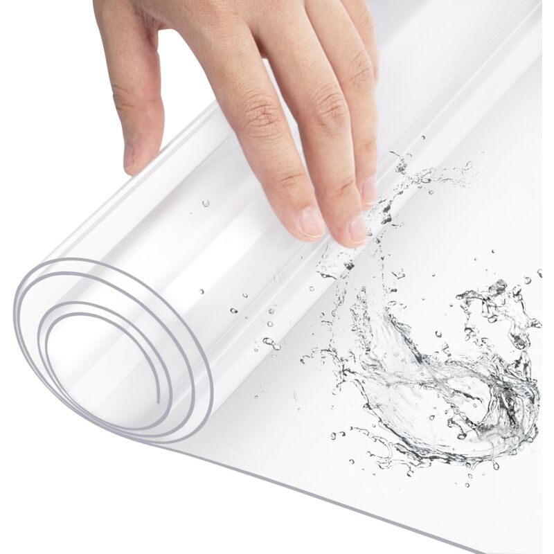 foto del prodotto tovaglia trasparente in pvc. spessore 1mm impermeabile antimacchia. copritavolo rettangolare moderno. pellicola protettiva per tavolo da pranzo e