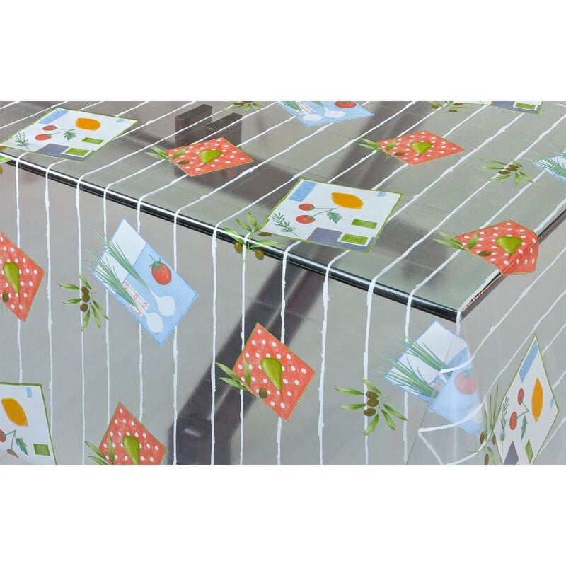 foto del prodotto tovaglia trasparente moderna antimacchia varie misure fantasie plastificata pvc copri proteggi tavolo su misura mod.kristal stampato b 140x340 cm