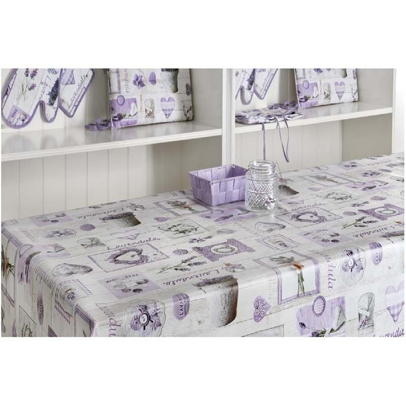 foto del prodotto tovagliato cerato supporto tnt, 140x20 cm, stampa cuori lavanda