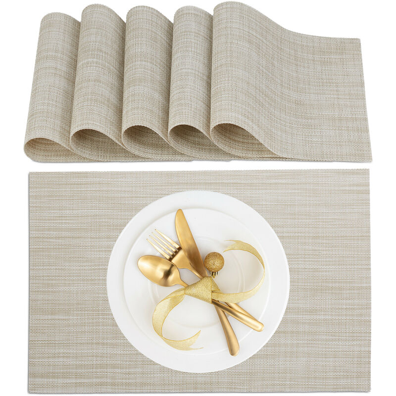 foto del prodotto tovaglietta americana, set da 6 sottopiatti, 45 x 30 cm, placemat in plastica riutilizzabile lavabile, crema relaxdays