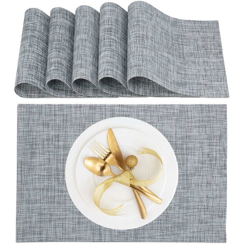 foto del prodotto tovaglietta americana, set da 6 sottopiatti, 45 x 30 cm, placemat in plastica riutilizzabile lavabile, grigio relaxdays
