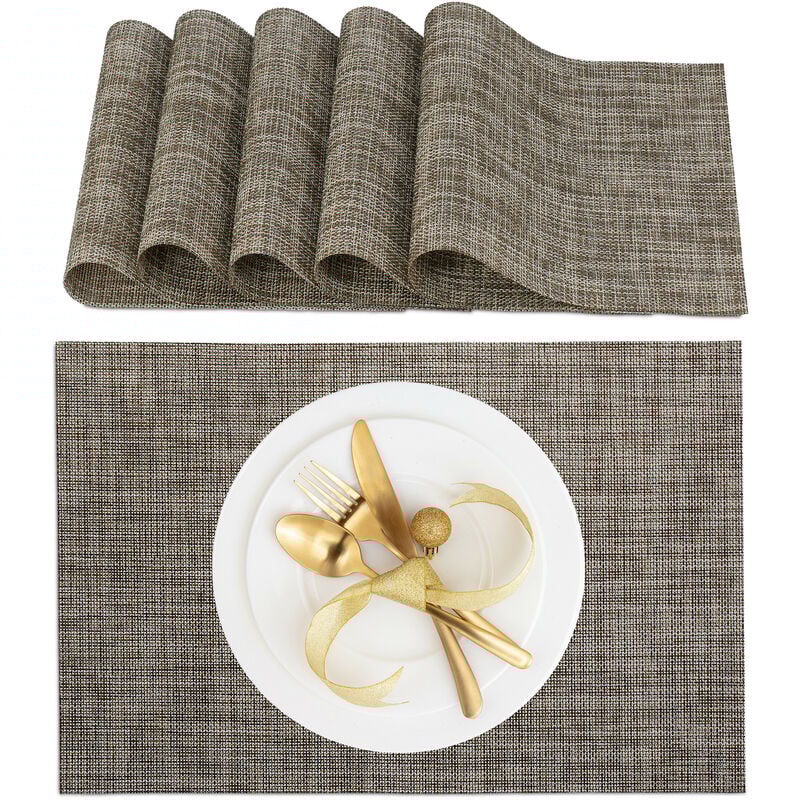 foto del prodotto tovaglietta americana, set da 6 sottopiatti, 45 x 30 cm, placemat in plastica riutilizzabile lavabile, marrone relaxdays